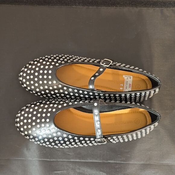 BRAND NEW WILD DIVA CRYSTAL RHINESTONE MARY JANE STUDDED BALLET FLATS - Picture 8 of 16